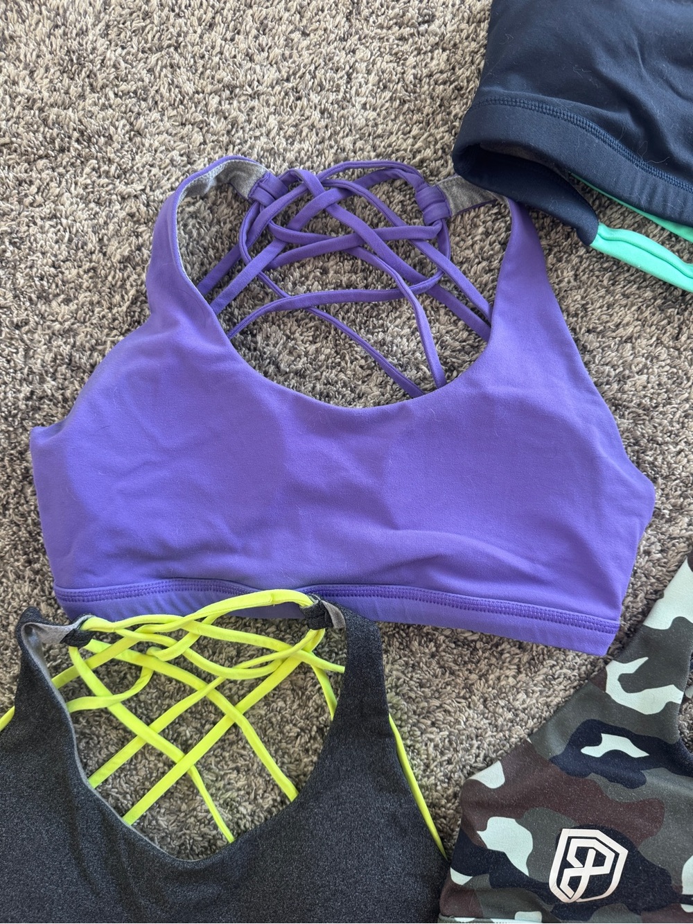 Mixed Women's Sports Bras Set - Purple, Black, Camo, Red, Teal Accents - Picture 3 of 8